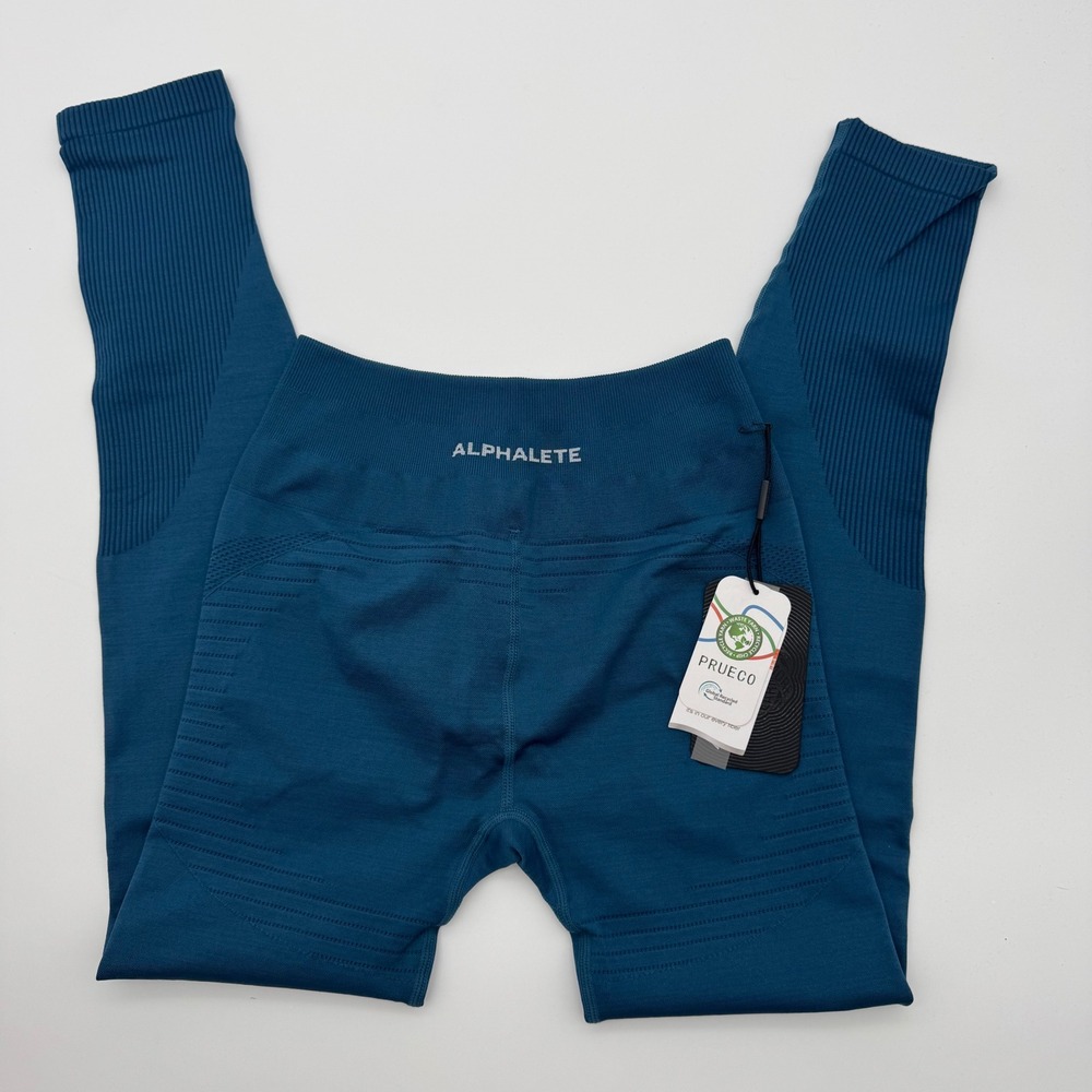 Alphalete Amplify Leggings Teal Blue High Waisted Seamless Scrunch Small NEW